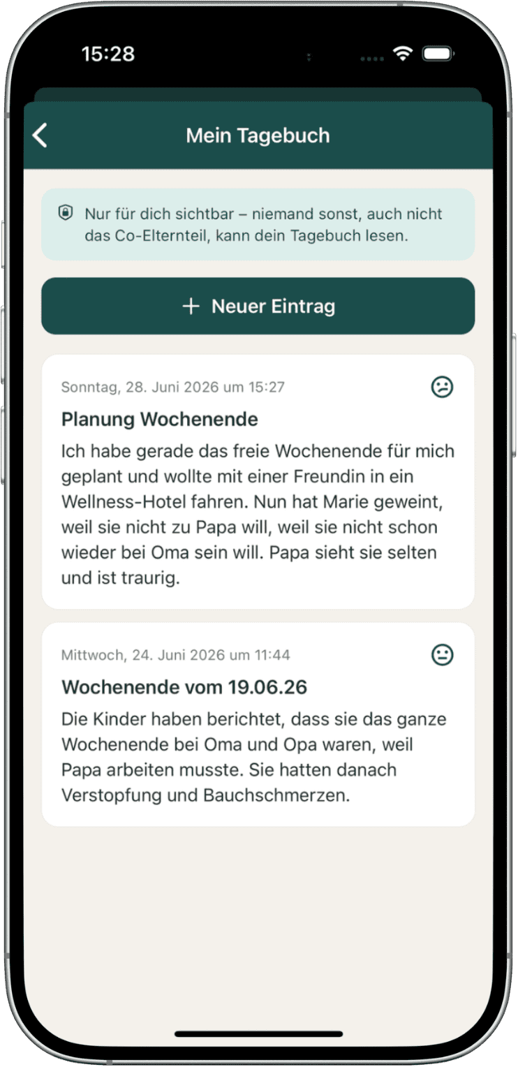 Persönliches Tagebuch in der Coping App, nur für dich sichtbar